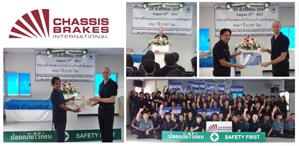 Chassis Brakes International (Thailand) celebrated 7 years or 2,557days No Loss Time Injury